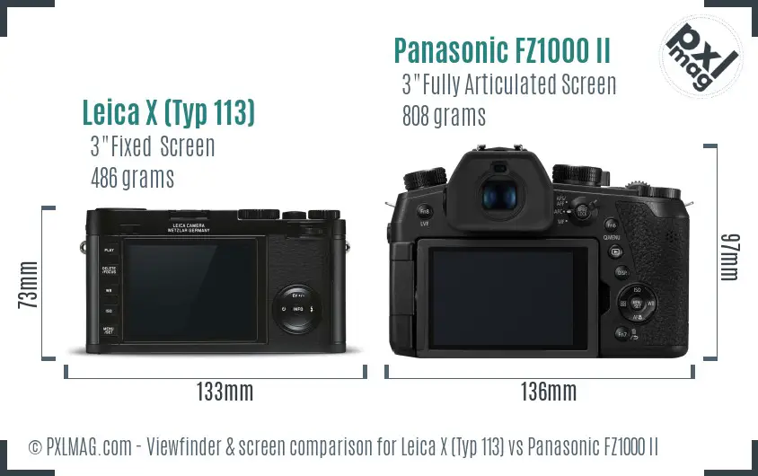 Leica X (Typ 113) vs Panasonic FZ1000 II Screen and Viewfinder comparison