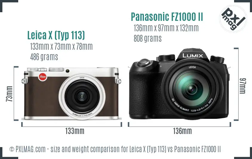 Leica X (Typ 113) vs Panasonic FZ1000 II size comparison