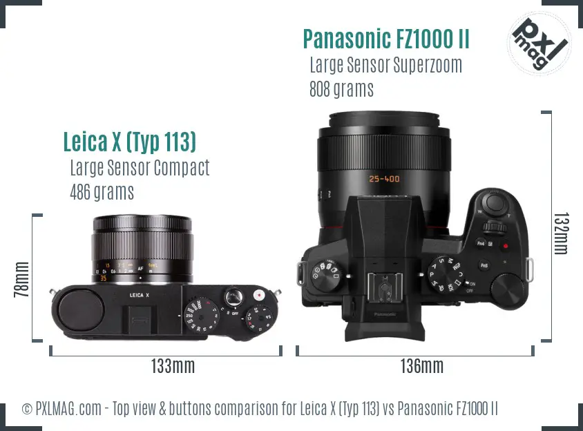 Leica X (Typ 113) vs Panasonic FZ1000 II top view buttons comparison