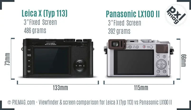 Leica X (Typ 113) vs Panasonic LX100 II Screen and Viewfinder comparison