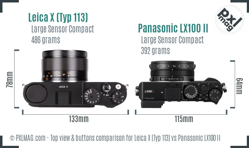 Leica X (Typ 113) vs Panasonic LX100 II top view buttons comparison