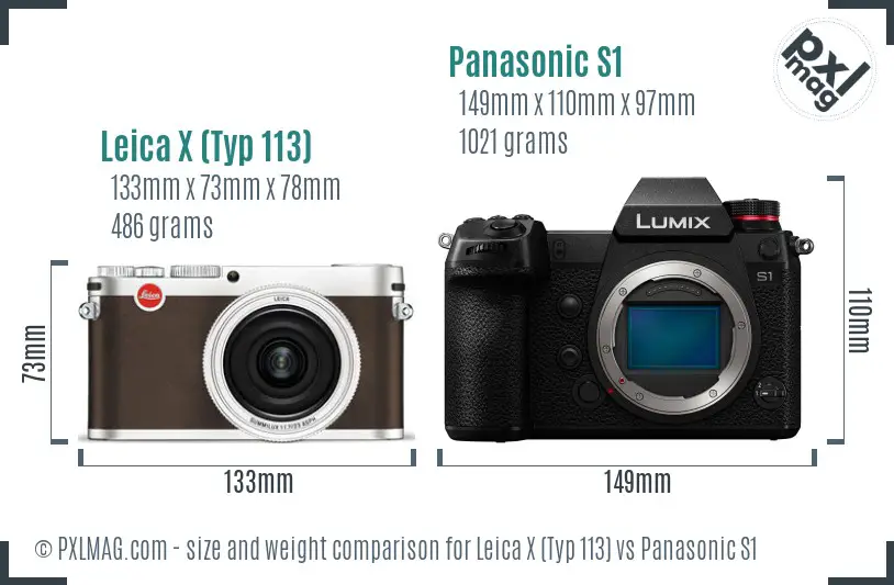 Leica X (Typ 113) vs Panasonic S1 size comparison