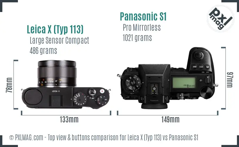 Leica X (Typ 113) vs Panasonic S1 top view buttons comparison