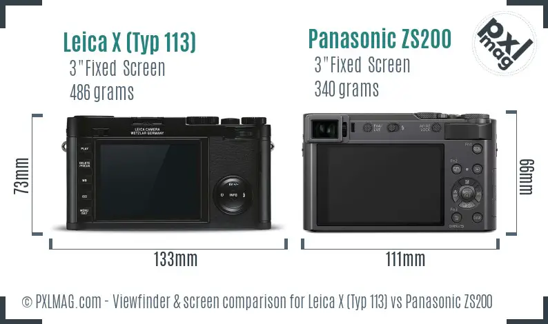 Leica X (Typ 113) vs Panasonic ZS200 Screen and Viewfinder comparison