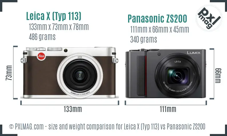 Leica X (Typ 113) vs Panasonic ZS200 size comparison