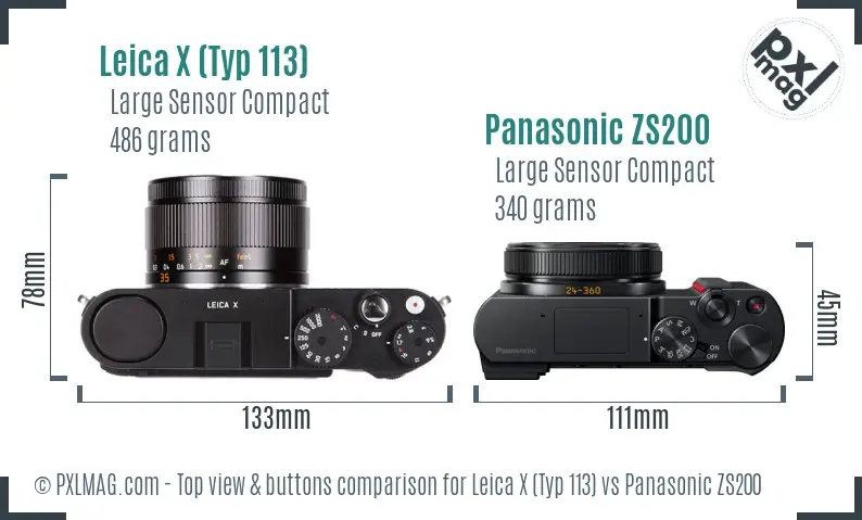 Leica X (Typ 113) vs Panasonic ZS200 top view buttons comparison