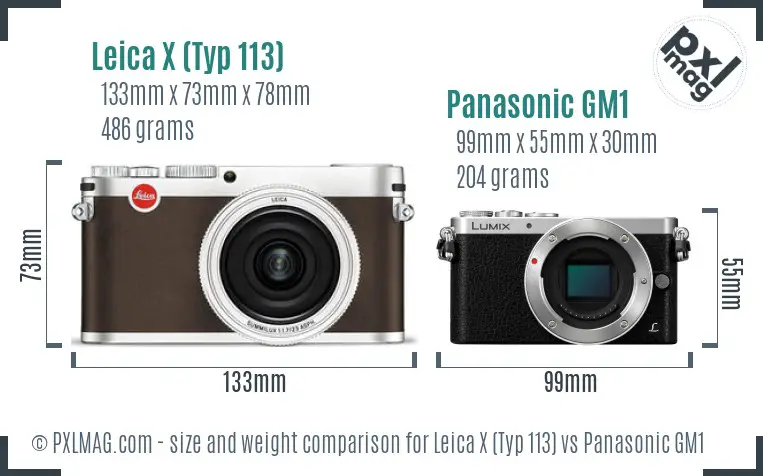 Leica X (Typ 113) vs Panasonic GM1 size comparison