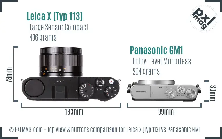 Leica X (Typ 113) vs Panasonic GM1 top view buttons comparison