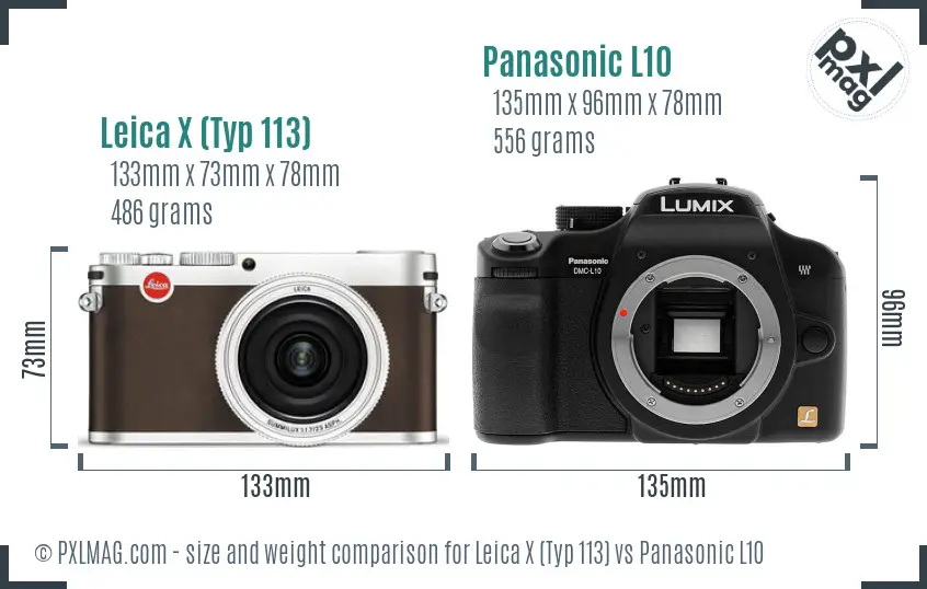 Leica X (Typ 113) vs Panasonic L10 size comparison