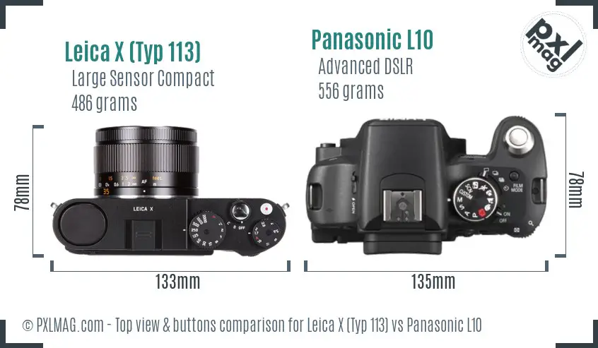 Leica X (Typ 113) vs Panasonic L10 top view buttons comparison