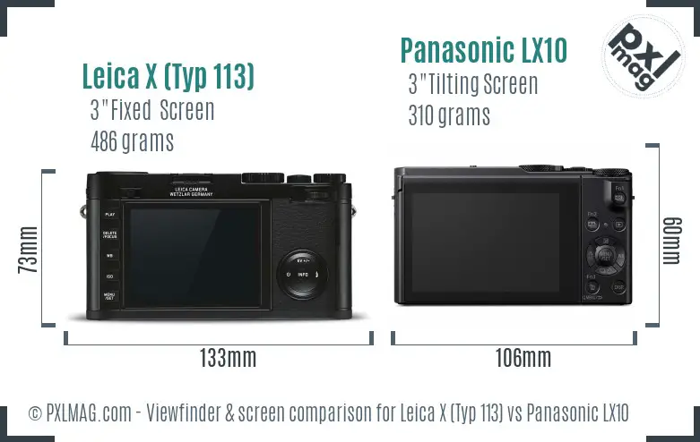 Leica X (Typ 113) vs Panasonic LX10 Screen and Viewfinder comparison