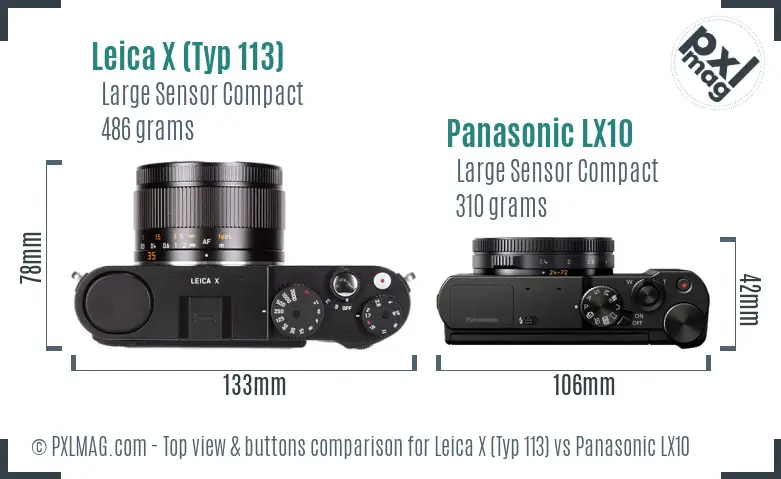 Leica X (Typ 113) vs Panasonic LX10 top view buttons comparison