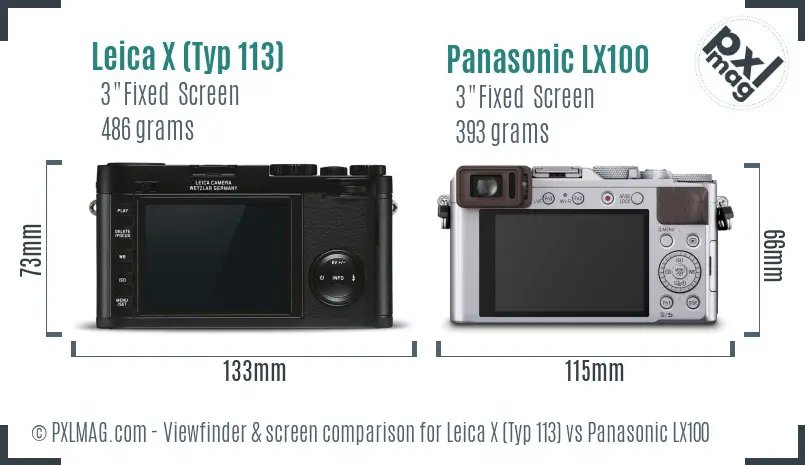 Leica X (Typ 113) vs Panasonic LX100 Screen and Viewfinder comparison