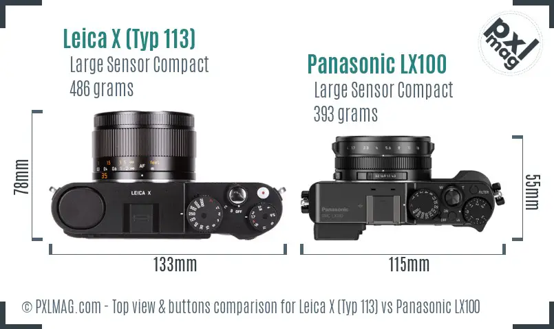 Leica X (Typ 113) vs Panasonic LX100 top view buttons comparison