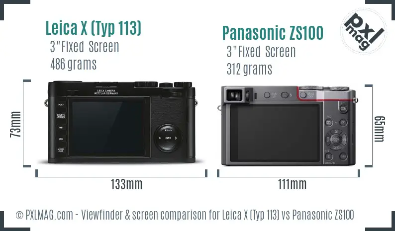 Leica X (Typ 113) vs Panasonic ZS100 Screen and Viewfinder comparison