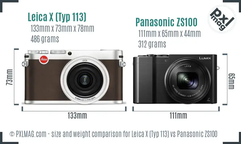 Leica X (Typ 113) vs Panasonic ZS100 size comparison