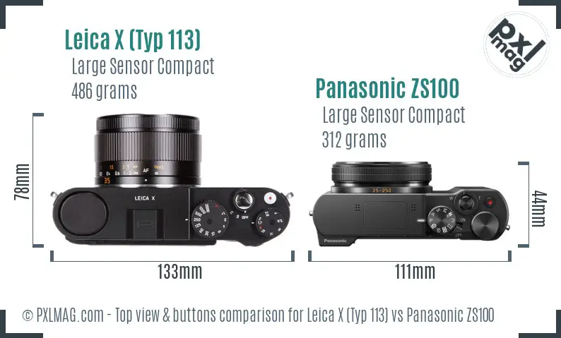 Leica X (Typ 113) vs Panasonic ZS100 top view buttons comparison