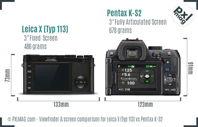 Leica X (Typ 113) vs Pentax K-S2 Screen and Viewfinder comparison