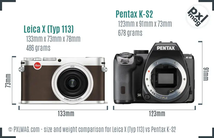 Leica X (Typ 113) vs Pentax K-S2 size comparison