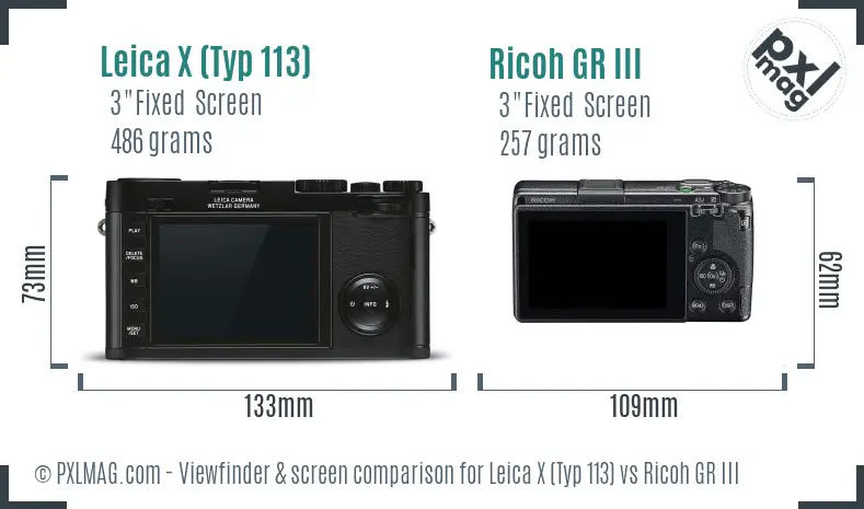 Leica X (Typ 113) vs Ricoh GR III Screen and Viewfinder comparison