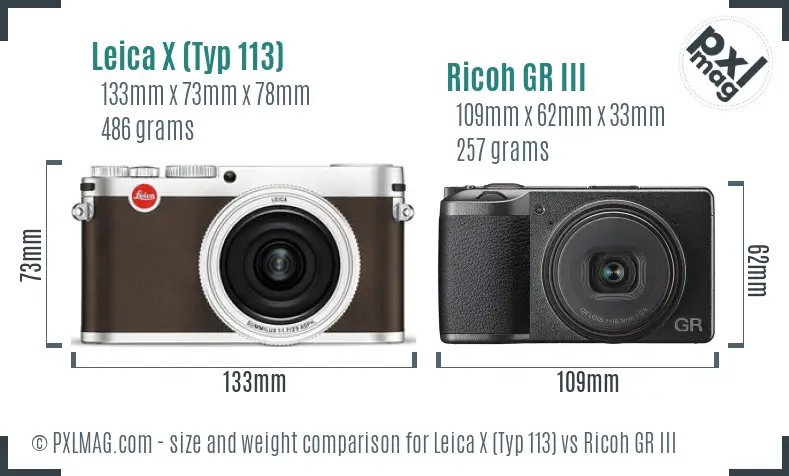 Leica X (Typ 113) vs Ricoh GR III size comparison