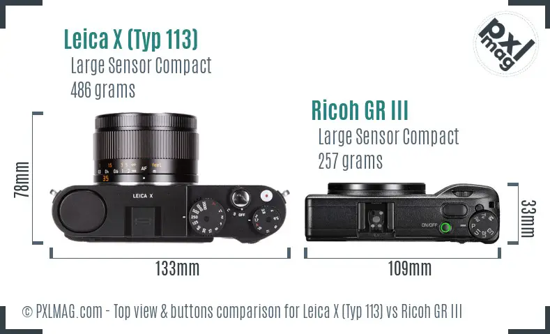 Leica X (Typ 113) vs Ricoh GR III top view buttons comparison
