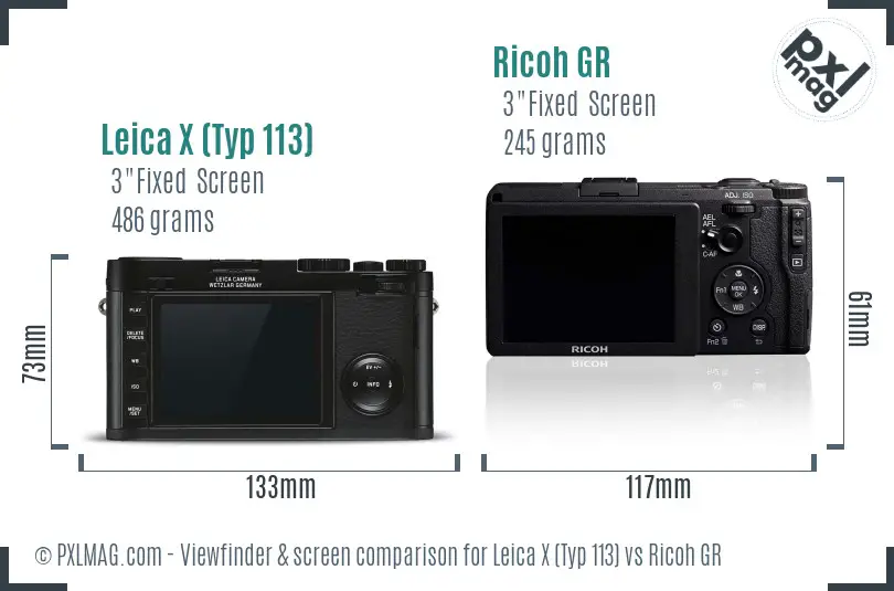 Leica X (Typ 113) vs Ricoh GR Screen and Viewfinder comparison