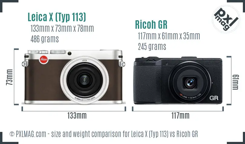 Leica X (Typ 113) vs Ricoh GR size comparison