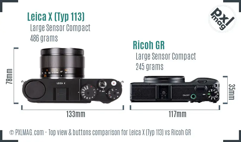 Leica X (Typ 113) vs Ricoh GR top view buttons comparison