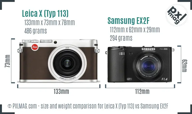 Leica X (Typ 113) vs Samsung EX2F size comparison