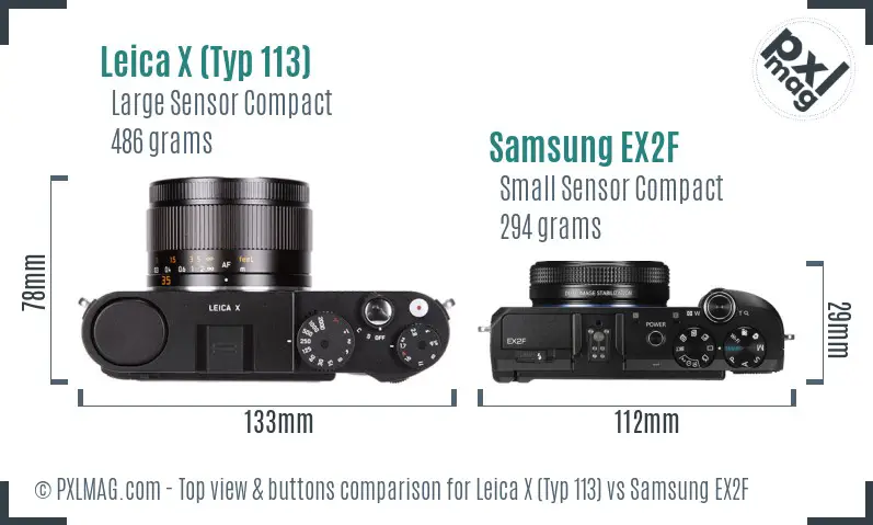 Leica X (Typ 113) vs Samsung EX2F top view buttons comparison