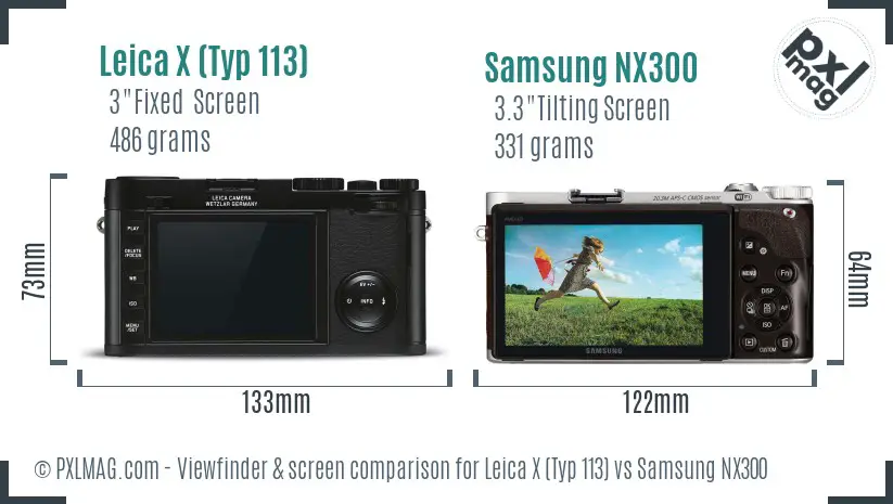 Leica X (Typ 113) vs Samsung NX300 Screen and Viewfinder comparison