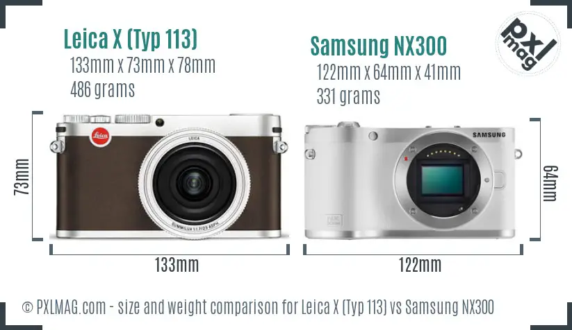 Leica X (Typ 113) vs Samsung NX300 size comparison