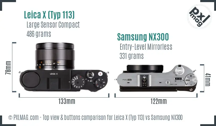 Leica X (Typ 113) vs Samsung NX300 top view buttons comparison