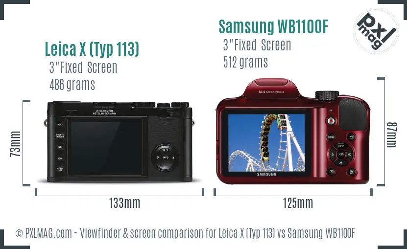 Leica X (Typ 113) vs Samsung WB1100F Screen and Viewfinder comparison