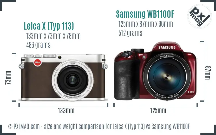Leica X (Typ 113) vs Samsung WB1100F size comparison