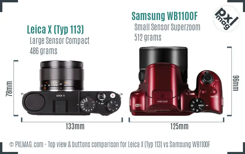 Leica X (Typ 113) vs Samsung WB1100F top view buttons comparison