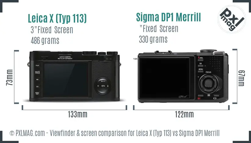 Leica X (Typ 113) vs Sigma DP1 Merrill Screen and Viewfinder comparison