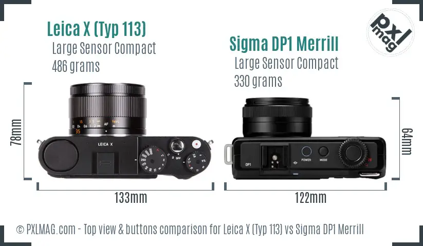 Leica X (Typ 113) vs Sigma DP1 Merrill top view buttons comparison