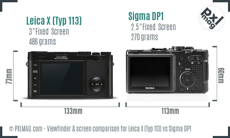 Leica X (Typ 113) vs Sigma DP1 Screen and Viewfinder comparison