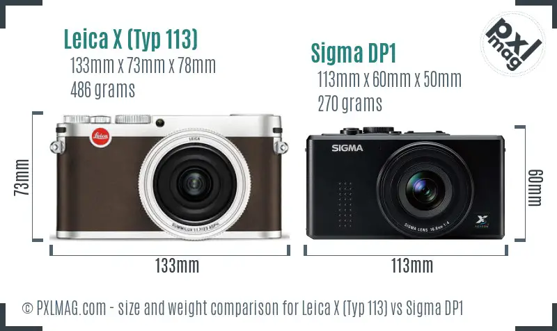 Leica X (Typ 113) vs Sigma DP1 size comparison