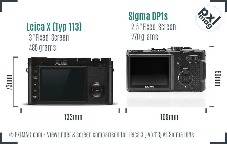 Leica X (Typ 113) vs Sigma DP1s Screen and Viewfinder comparison