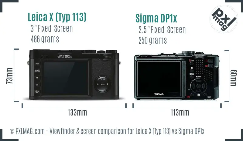 Leica X (Typ 113) vs Sigma DP1x Screen and Viewfinder comparison