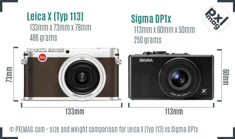 Leica X (Typ 113) vs Sigma DP1x size comparison