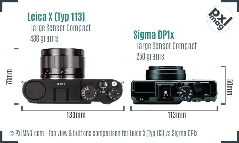 Leica X (Typ 113) vs Sigma DP1x top view buttons comparison