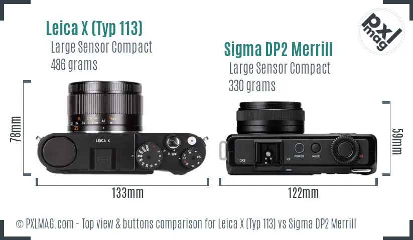 Leica X (Typ 113) vs Sigma DP2 Merrill top view buttons comparison