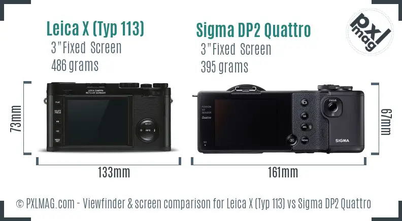 Leica X (Typ 113) vs Sigma DP2 Quattro Screen and Viewfinder comparison