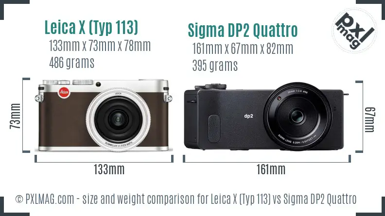 Leica X (Typ 113) vs Sigma DP2 Quattro size comparison