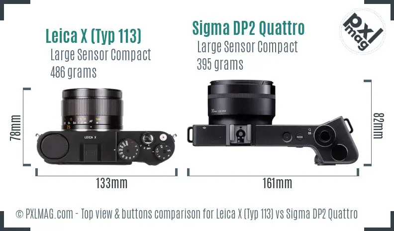 Leica X (Typ 113) vs Sigma DP2 Quattro top view buttons comparison