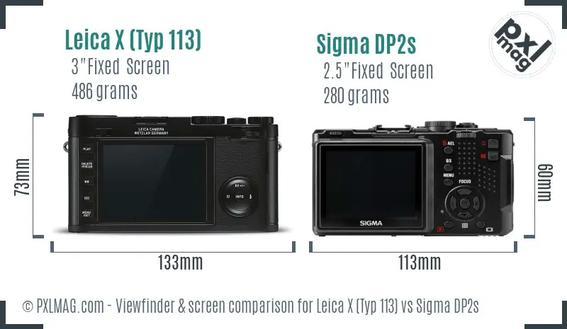 Leica X (Typ 113) vs Sigma DP2s Screen and Viewfinder comparison